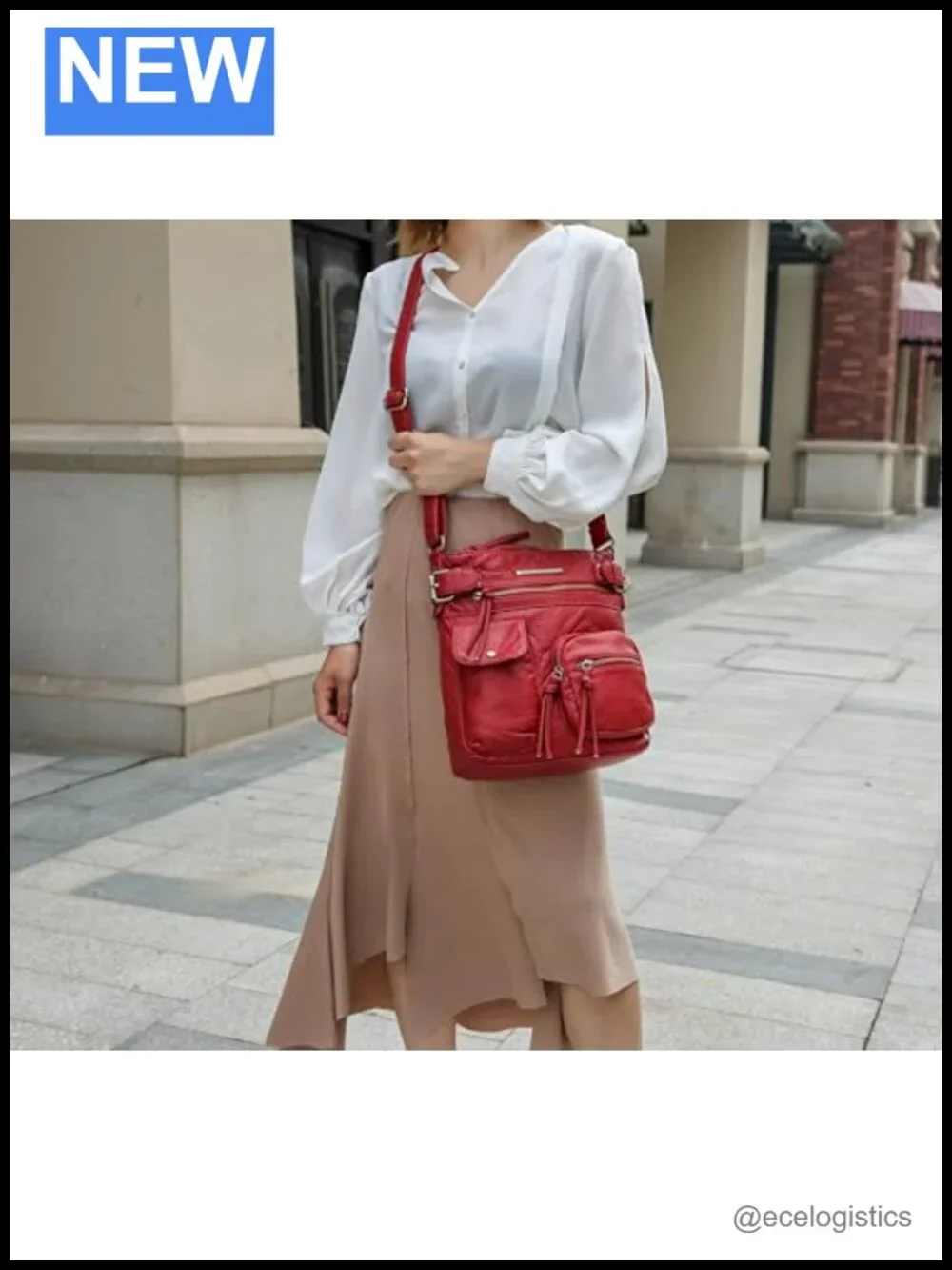 Vegan PU Leather Crossbody Bag with Adjustable Strap, Multi-Pocket Tote Purse